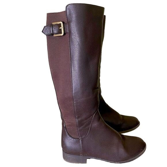 Bass Jeannette Equestrian Brown Pebbled Vegan Leather Tall Riding Boots Classic - Picture 1 of 10